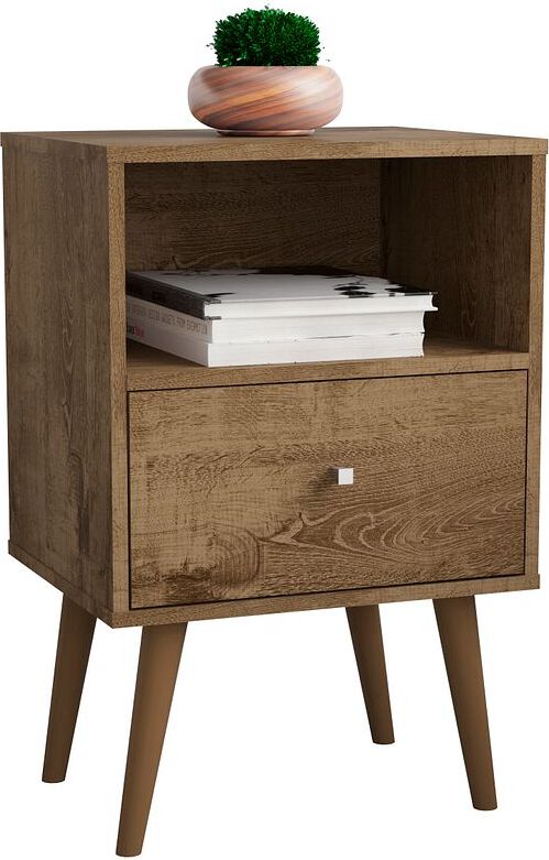 Manhattan Comfort Nightstands & Side Tables - Liberty Mid-Century - Modern Nightstand 1.0 with 1 Cubby Space & 1 Drawer in Rustic Brown