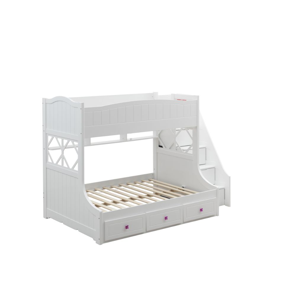 ACME Furniture Beds - ACME Meyer Twin/Full Bunk Bed w/Storage Ladder & Drawers, White