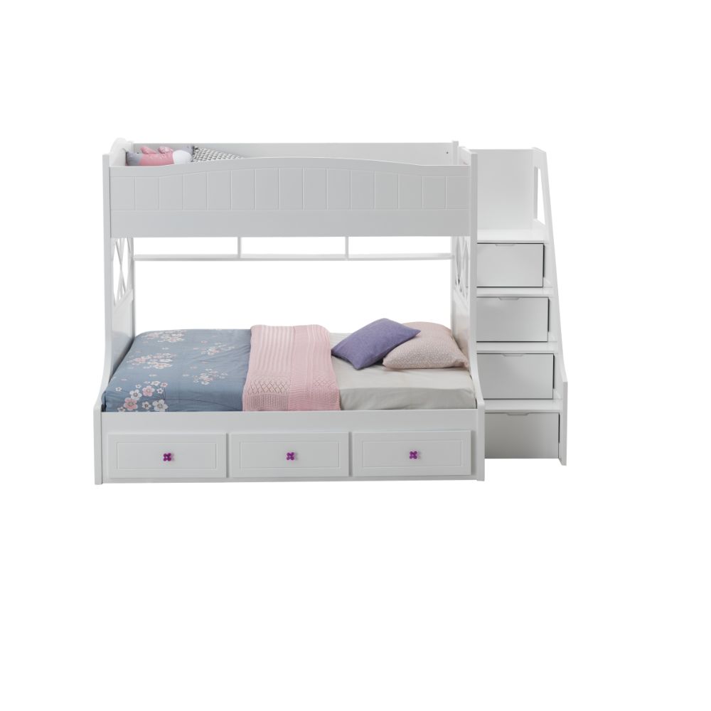 ACME Furniture Beds - ACME Meyer Twin/Full Bunk Bed w/Storage Ladder & Drawers, White