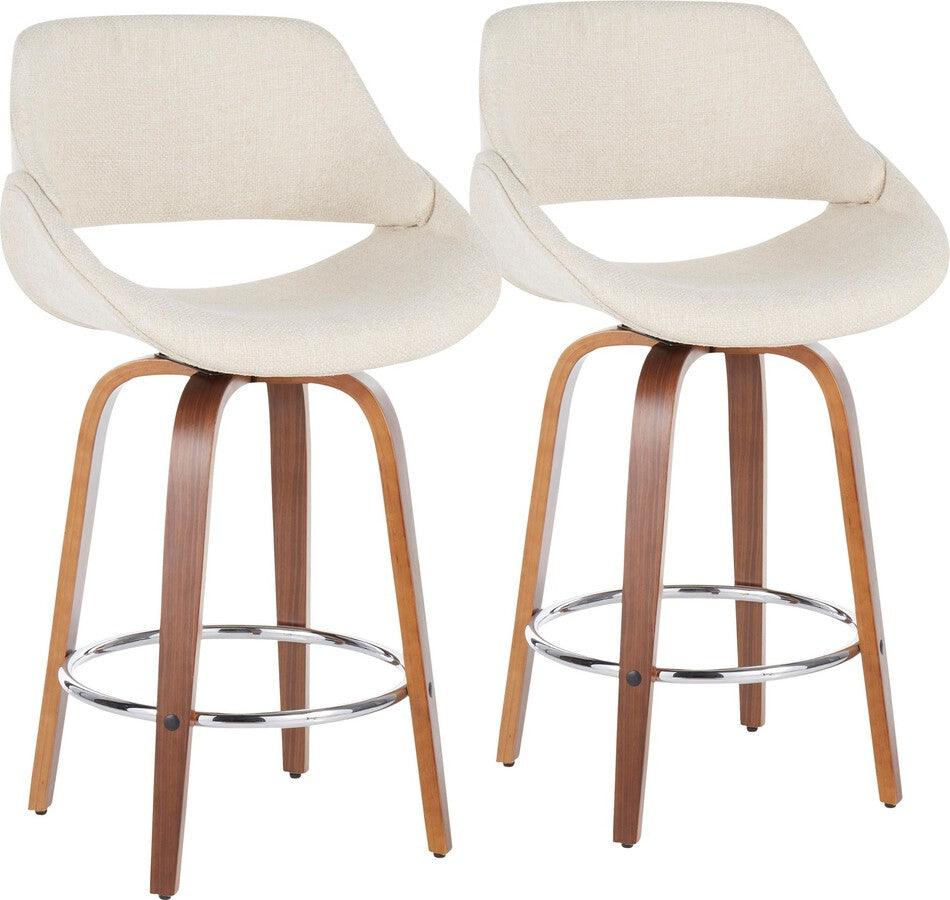 Lumisource Barstools - Fabrico Mid-Century Modern Counter Stool in Walnut & Cream Fabric - (Set of 2)