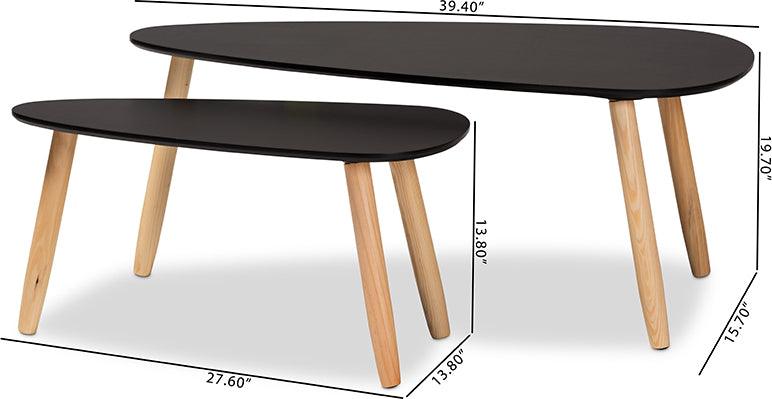 Wholesale Interiors Coffee Tables - Farid Mid-Century Modern Two-Tone Black and Oak Brown Wood 2-Piece Coffee Table Set