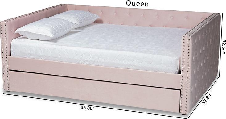 Wholesale Interiors Daybeds - Larkin Pink Velvet Fabric Upholstered Full Size Daybed with Trundle