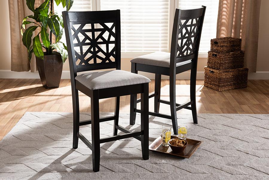 Wholesale Interiors Barstools - Devon Grey Fabric Upholstered And Brown Finished Wood 2-Piece Counter Height Pub Chair Set