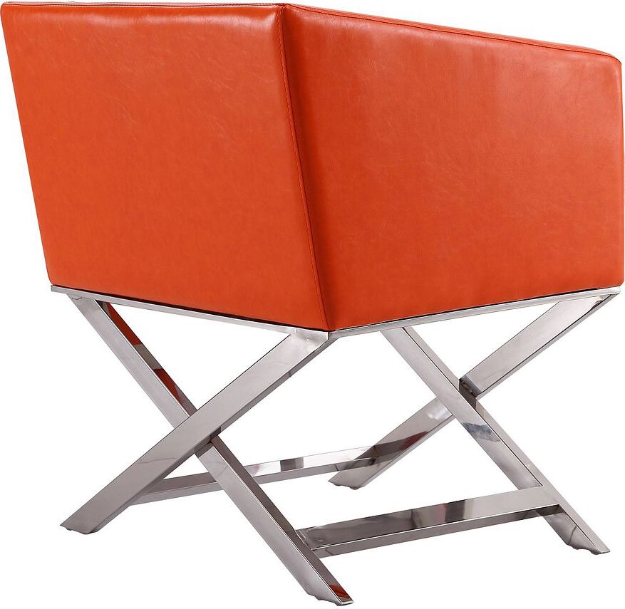 Manhattan Comfort Accent Chairs - Hollywood Orange and Polished Chrome Faux Leather Lounge Accent Chair
