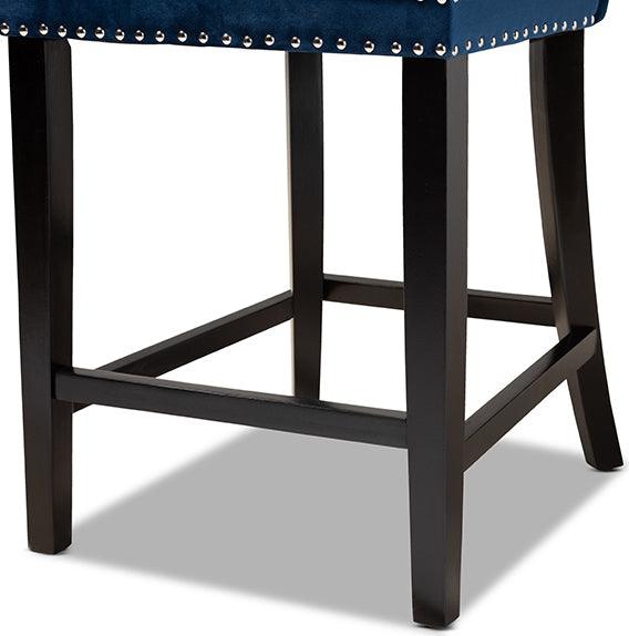 Wholesale Interiors Barstools - Howell Navy Blue Velvet Upholstered and Dark Brown Finished Wood 2-Piece Counter Stool Set
