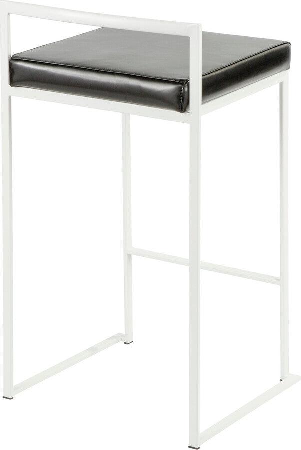 Lumisource Barstools - Fuji Contemporary Stackable Counter Stool in White with Black Faux Leather Cushion - Set of 2