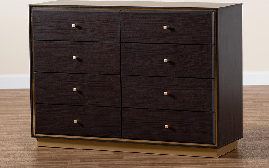Wholesale Interiors Dressers - Cormac Modern and Contemporary Espresso Brown Wood and Gold Metal 8-Drawer Dresser