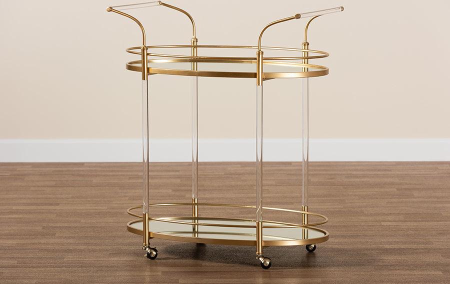 Wholesale Interiors Bar Units & Wine Cabinets - Nakano Contemporary Glam and Luxe Gold Metal and Mirrored Glass 2-Tier Wine Cart