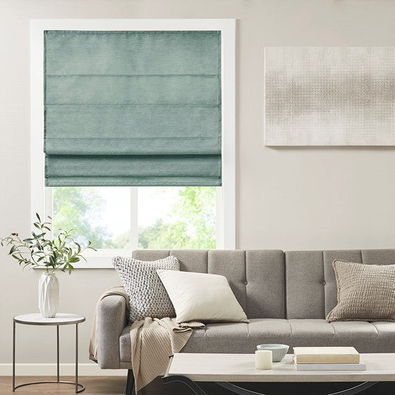 Olliix.com Curtains - Printed Faux Silk Room Darkening Cordless Roman Shade Green