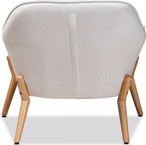 Wholesale Interiors Accent Chairs - Valentina Beige Velvet Fabric Upholstered and Natural Wood Finished Armchair