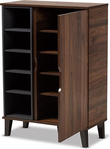 Wholesale Interiors Shoe Storage - Idina Two-Tone Walnut Brown and Grey Finished Wood 1-Door Shoe Cabinet