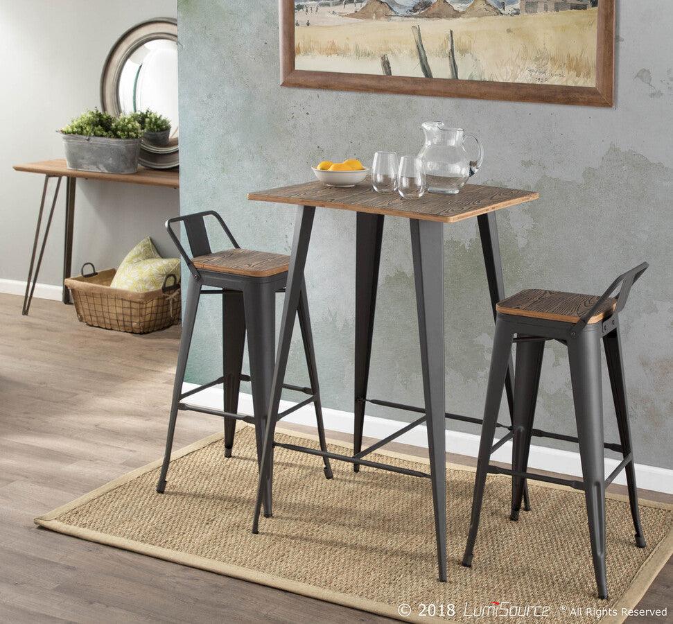 Lumisource Barstools - Oregon Industrial Low Back Barstool in Grey and Brown - Set of 2