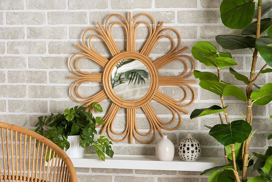 Wholesale Interiors Mirrors - Sakura Modern Bohemian Natural Brown Rattan Accent Wall Mirror