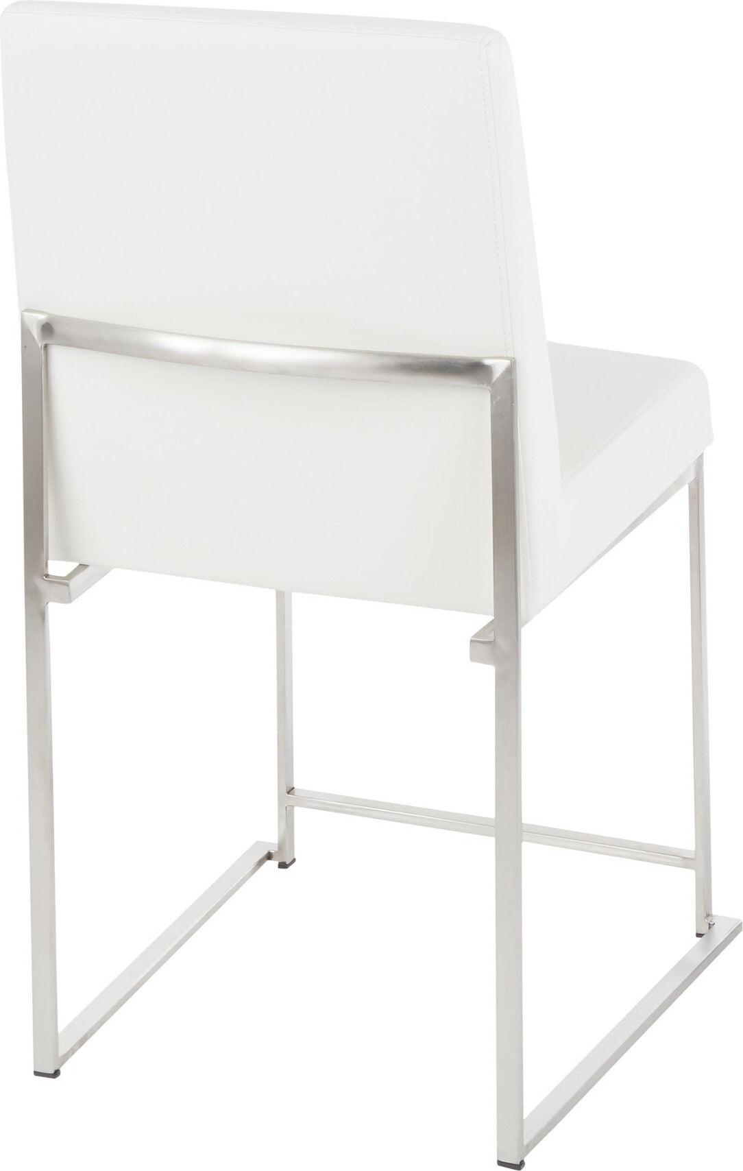 Lumisource Dining Chairs - High Back Fuji Contemporary Dining Chair in Stainless Steel and White Faux Leather (Set of 2)