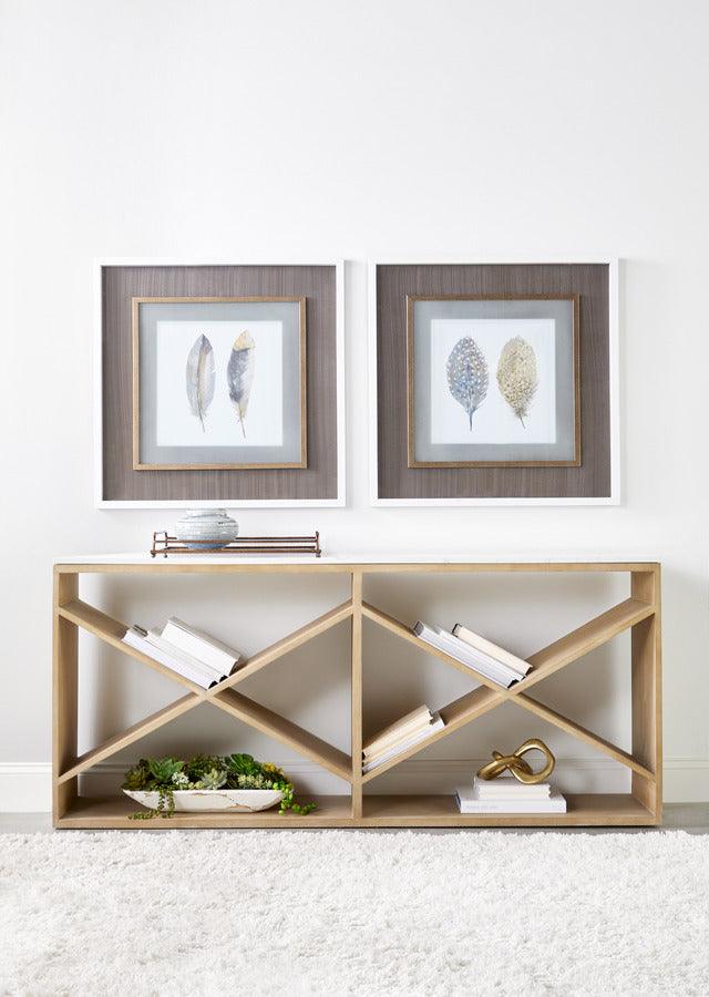 Essentials For Living Consoles - Cellar Console Table Smoke Gray Oak & White Quartz