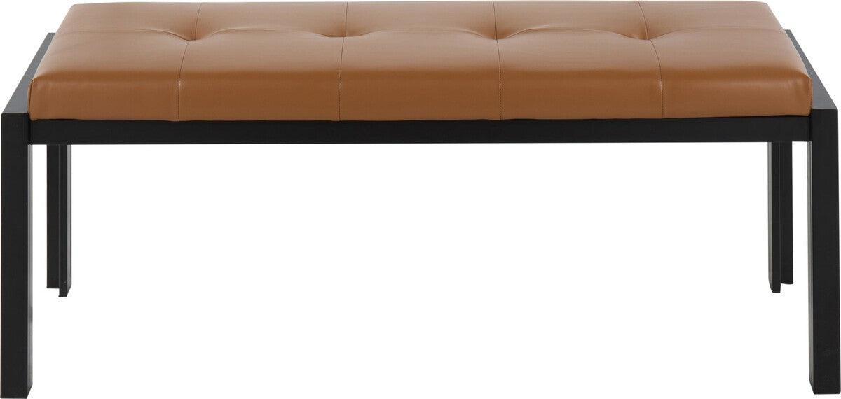 Lumisource Benches - Fuji Contemporary Bench In Black Metal & Camel Faux Leather