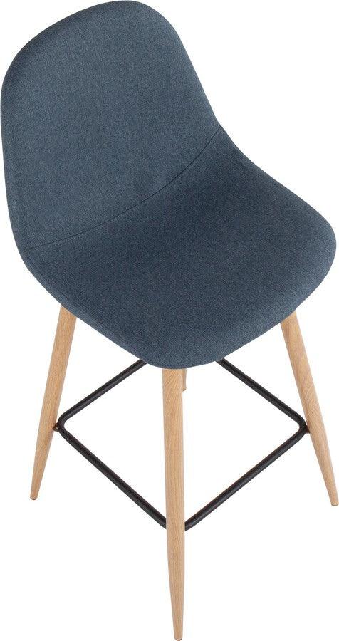 Lumisource Barstools - Pebble Barstool In Natural Metal & Blue Fabric (Set of 2)