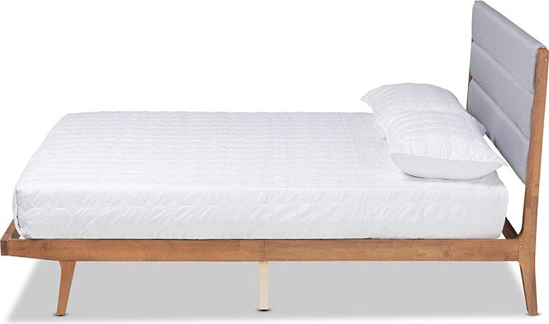 Wholesale Interiors Beds - Jarlan Modern and Contemporary Grey Fabric and Brown Wood Queen Size Platform Bed