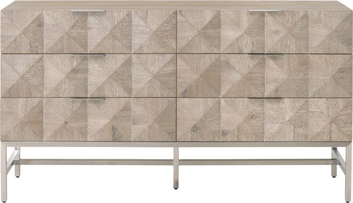 Essentials For Living Dressers - Atlas 6-Drawer Double Dresser Natural Gray Acacia, Brushed Stainless Steel