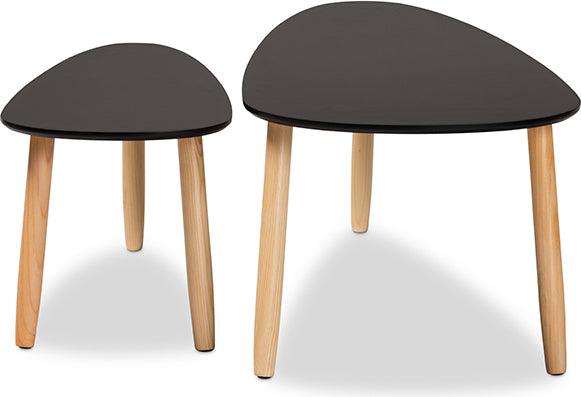 Wholesale Interiors Coffee Tables - Farid Mid-Century Modern Two-Tone Black and Oak Brown Wood 2-Piece Coffee Table Set