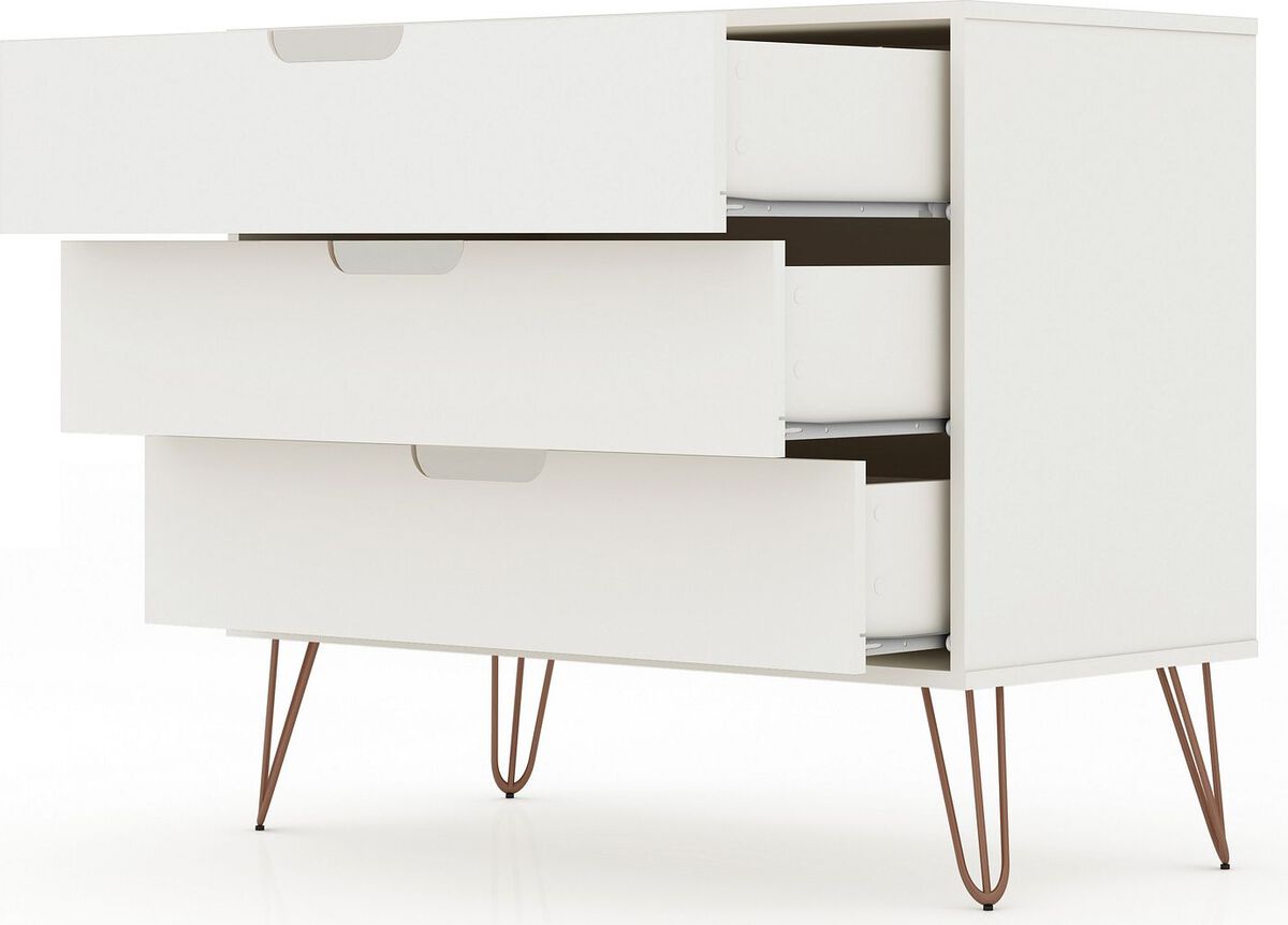 Manhattan Comfort Bedroom Sets - Rockefeller 3-Drawer White Dresser (Set of 2)