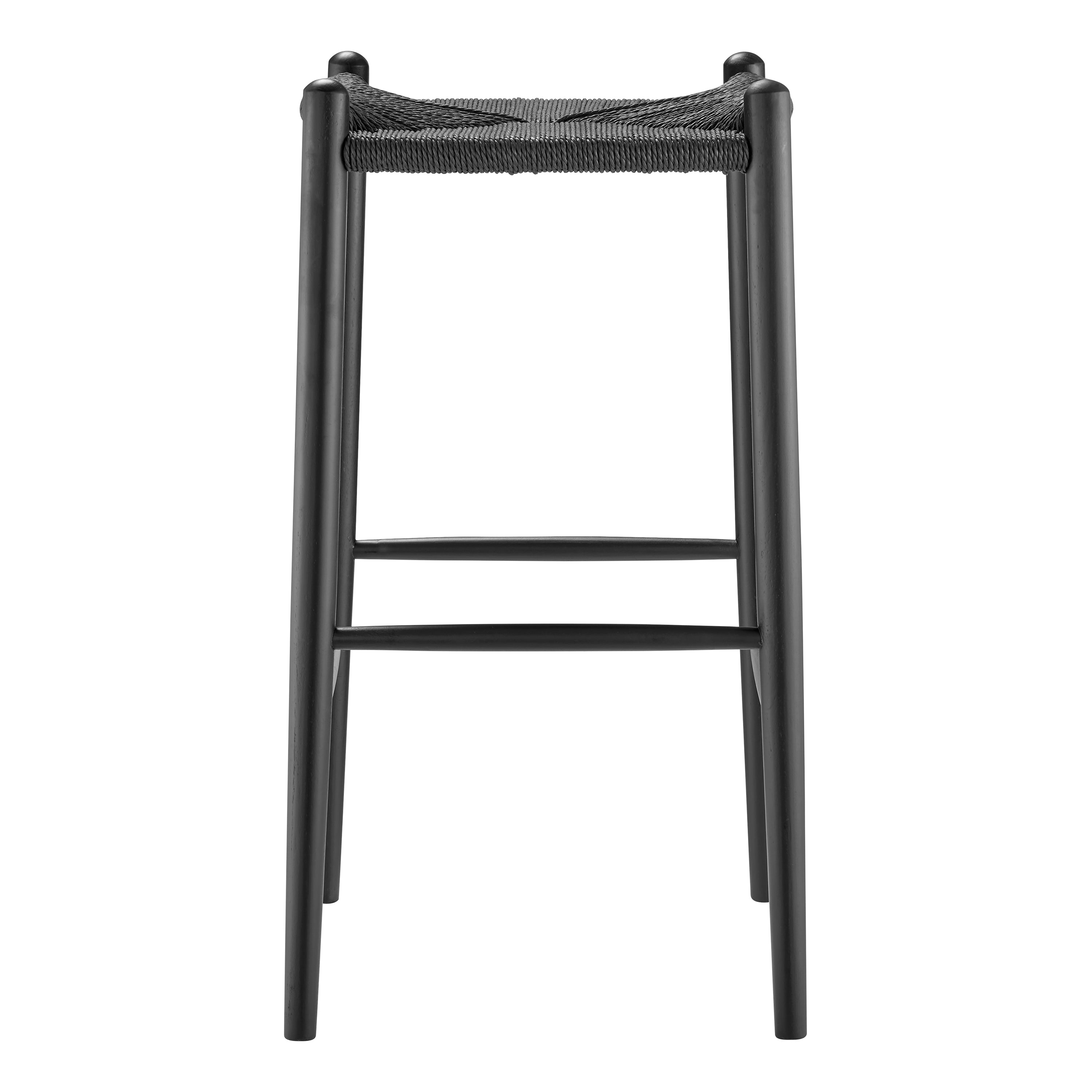 Euro Style Barstools - Evelina Bar Stool without Backrest with Black Frame and Rush Seat - Set of 1