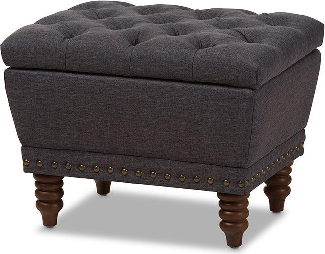 Wholesale Interiors Ottomans & Stools - Annabelle Dark Grey Fabric Upholstered Walnut Wood Finished Button-Tufted Storage Ottoman
