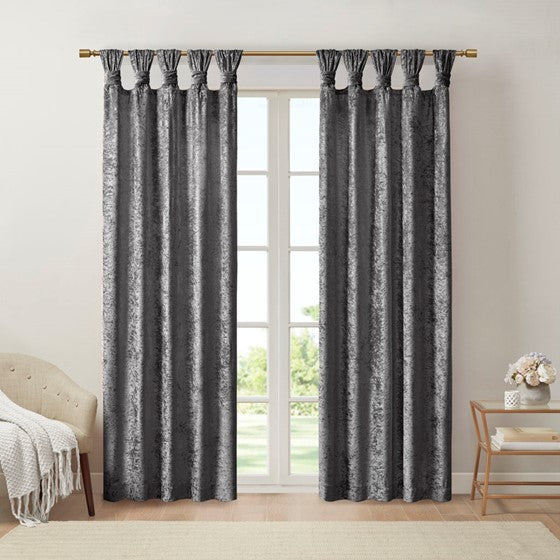 Olliix.com Curtains - Velvet Cuff Tab Top Window Panel Grey