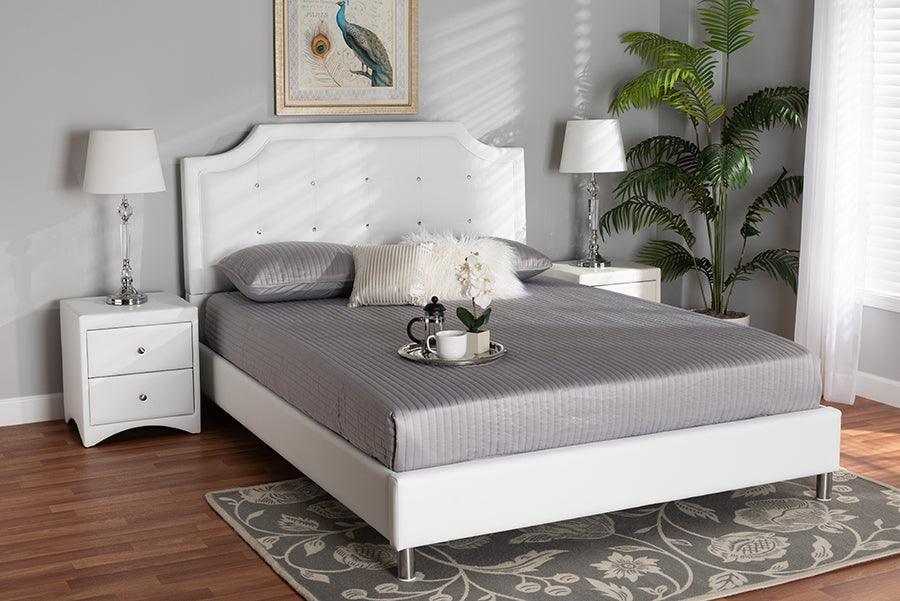 Wholesale Interiors Bedroom Sets - Carlotta Contemporary Glam White Faux Leather Upholstered King Size 3-Piece Bedroom Set