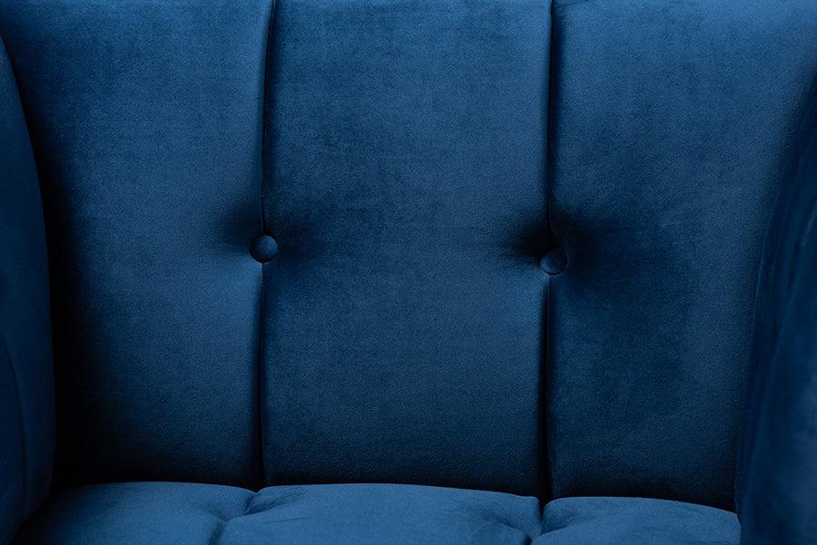 Wholesale Interiors Accent Chairs - Ambra Glam Royal Blue Velvet and Button Tufted Armchair with Gold-Tone Frame