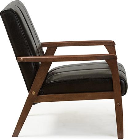 Wholesale Interiors Accent Chairs - Nikko Mid-century Modern Scandinavian Style Black Faux Leather Wooden Lounge Chair