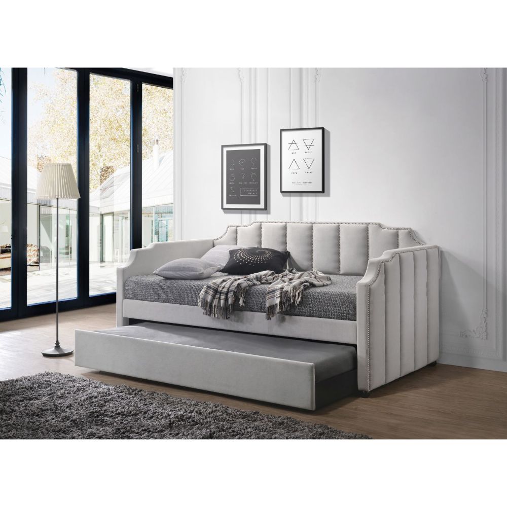 ACME Furniture Beds - Daybed & Trundle (Twin Size), Dove Gray Velvet