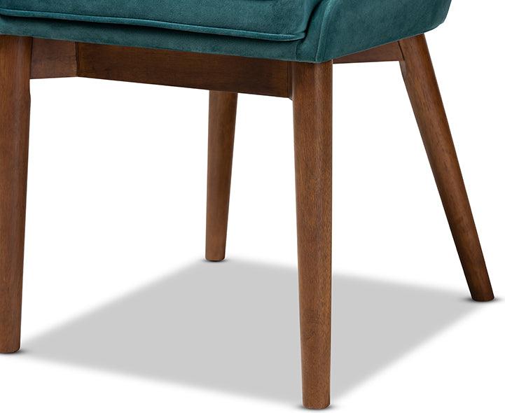 Wholesale Interiors Dining Chairs - Gilmore Contemporary Teal Velvet Brown Finished Wood 2-Piece Dining Chair Set