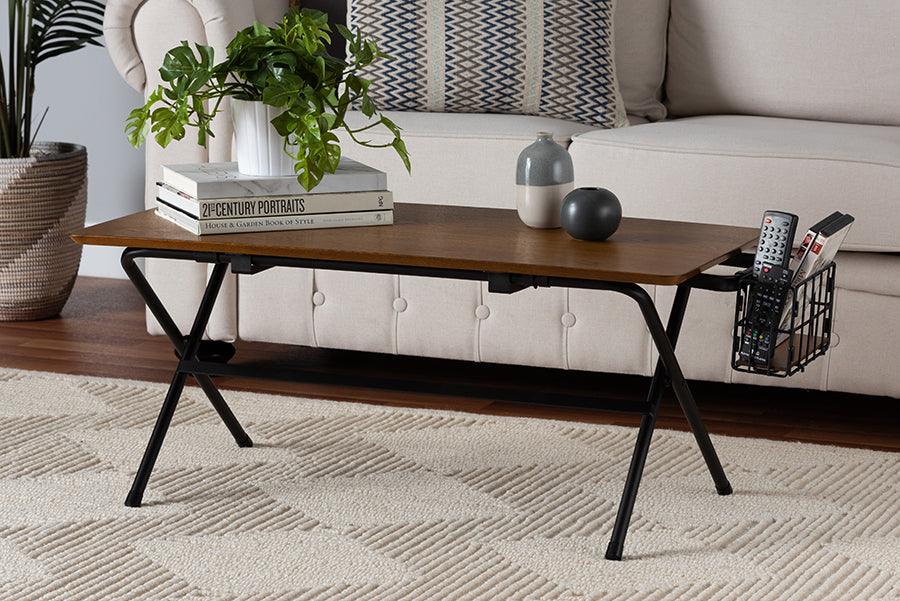 Wholesale Interiors Coffee Tables - Mariela Natural Brown and Black Low Profile Coffee Table with Basket