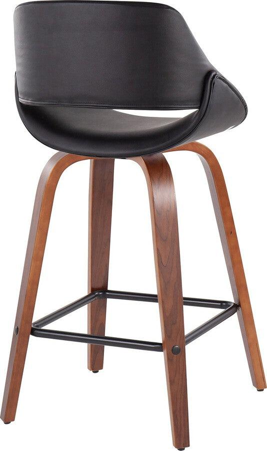 Lumisource Barstools - Fabrico Fixed-Height Counter Stool In Walnut Wood With Square Black Footrest & Black (Set of 2)
