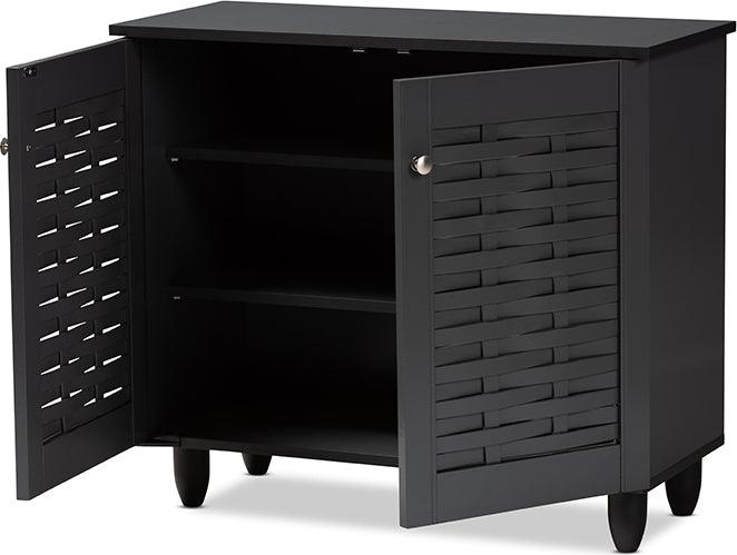 Wholesale Interiors Shoe Storage - Winda Modern and Contemporary Dark Gray 2-Door Wooden Entryway Shoe Storage Cabinet