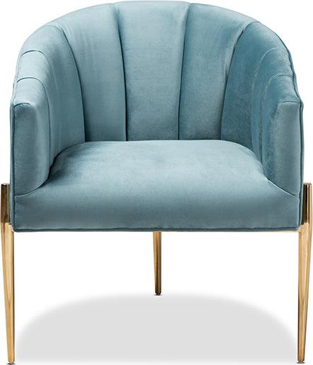 Wholesale Interiors Accent Chairs - Clarisse Glam and Luxe Light Blue Velvet Gold Accent Chair