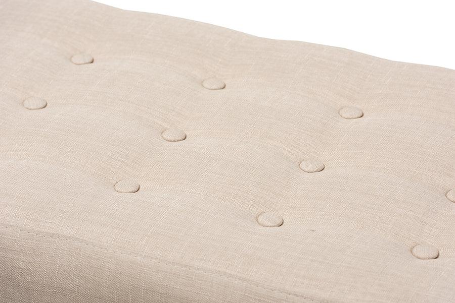 Wholesale Interiors Benches - Elia Mid-Century Modern Walnut Wood Light Beige Fabric Button-Tufted Bench