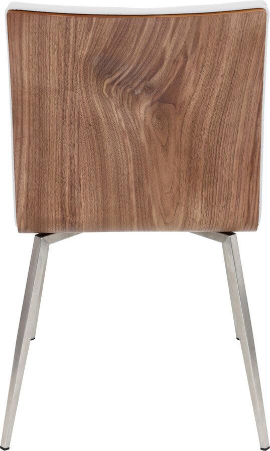 Lumisource Dining Chairs - Mason Dining Chair with Swivel Stainless Steel, Walnut & White Set of 2