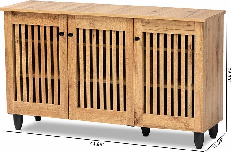 Wholesale Interiors Shoe Storage - Fernanda Modern and Contemporary Oak Brown Finished Wood 3-Door Shoe Cabinet