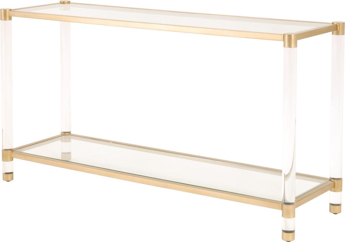 Essentials For Living Consoles - Nouveau Console Table Brushed Brass, Lucite, Clear Glass