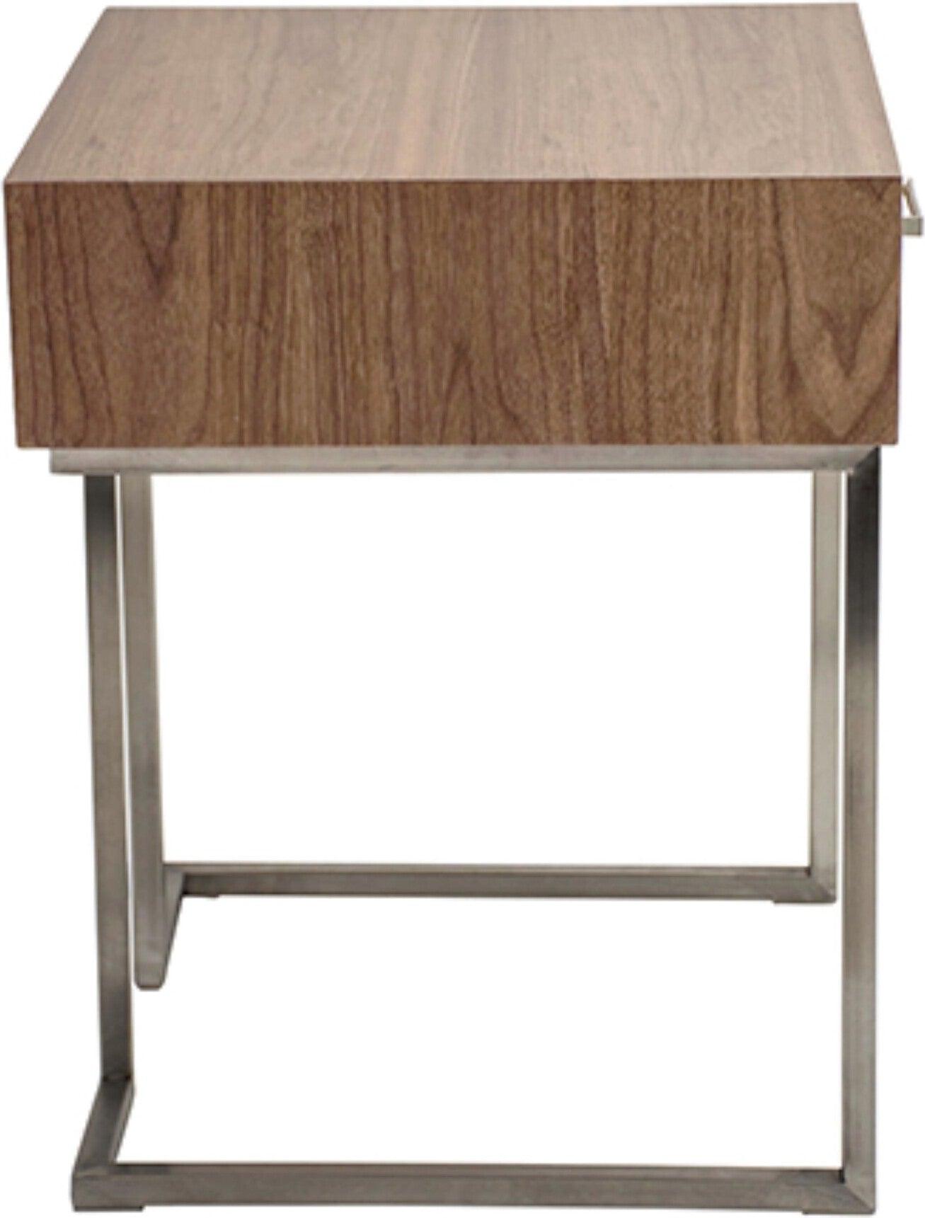 Lumisource Side & End Tables - Roman End Table Walnut & Stainless Steel Silver Frame