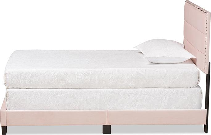 Wholesale Interiors Beds - Tamira Glam Light Pink Velvet Fabric Upholstered Twin Size Panel Bed