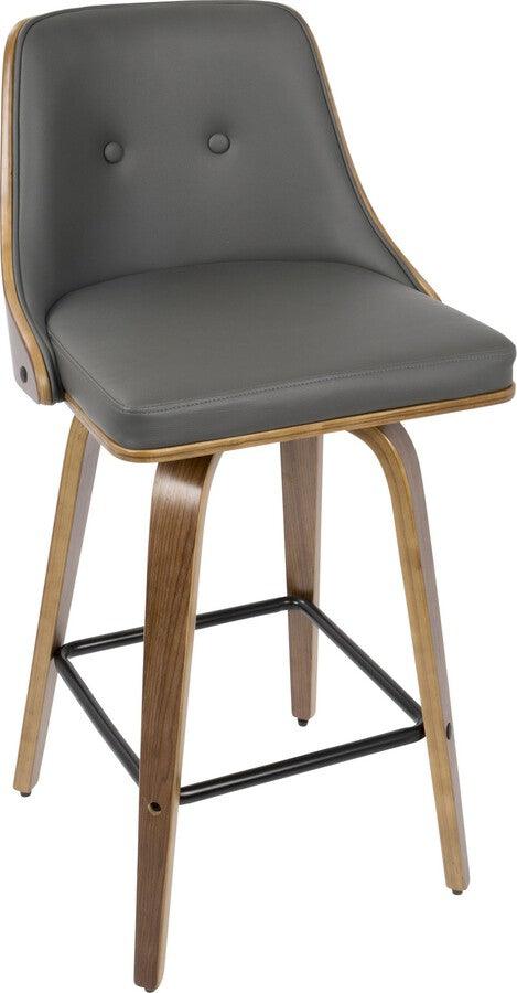 Lumisource Barstools - Gianna 26" Counter Stool In Walnut With Grey Faux Leather (Set of 2)
