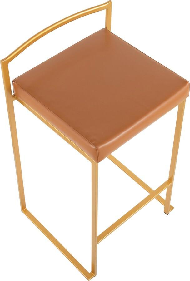 Lumisource Barstools - Fuji Contemporary Stackable Counter Stool in Gold with Camel Faux Leather Cushion - Set of 2
