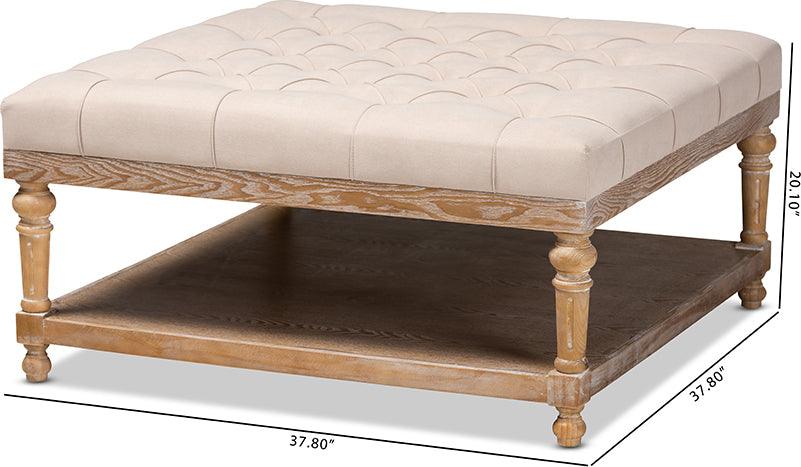 Wholesale Interiors Ottomans & Stools - Kelly Modern and Rustic Beige Linen Fabric and Greywashed Wood Cocktail Ottoman