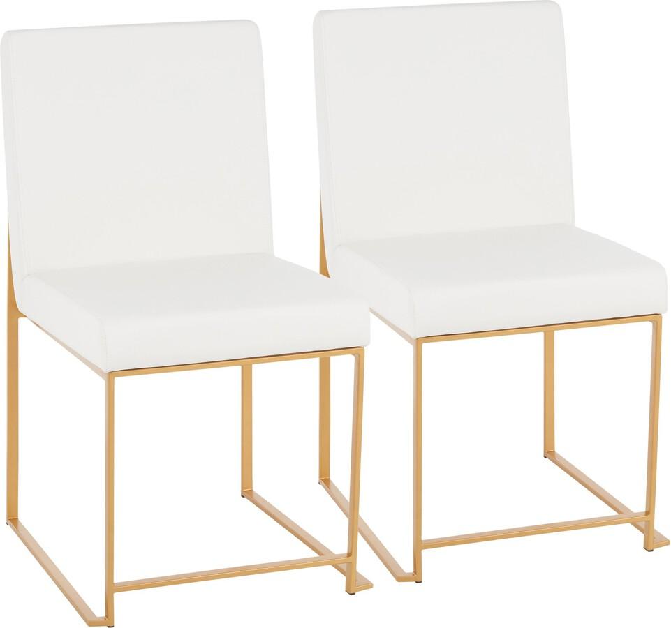 Lumisource Dining Chairs - High Back Fuji Contemporary Dining Chair in Gold and White Faux Leather - Set of 2