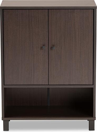 Wholesale Interiors Shoe Storage - Rossin Dark Brown Finished Wood 2-Door Entryway Shoe Storage Cabinet with Bottom Shelf