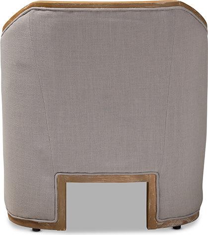 Wholesale Interiors Accent Chairs - Terina French Country Grey-Beige Fabric Upholstered White Oak Wood Armchair With Metal Accents