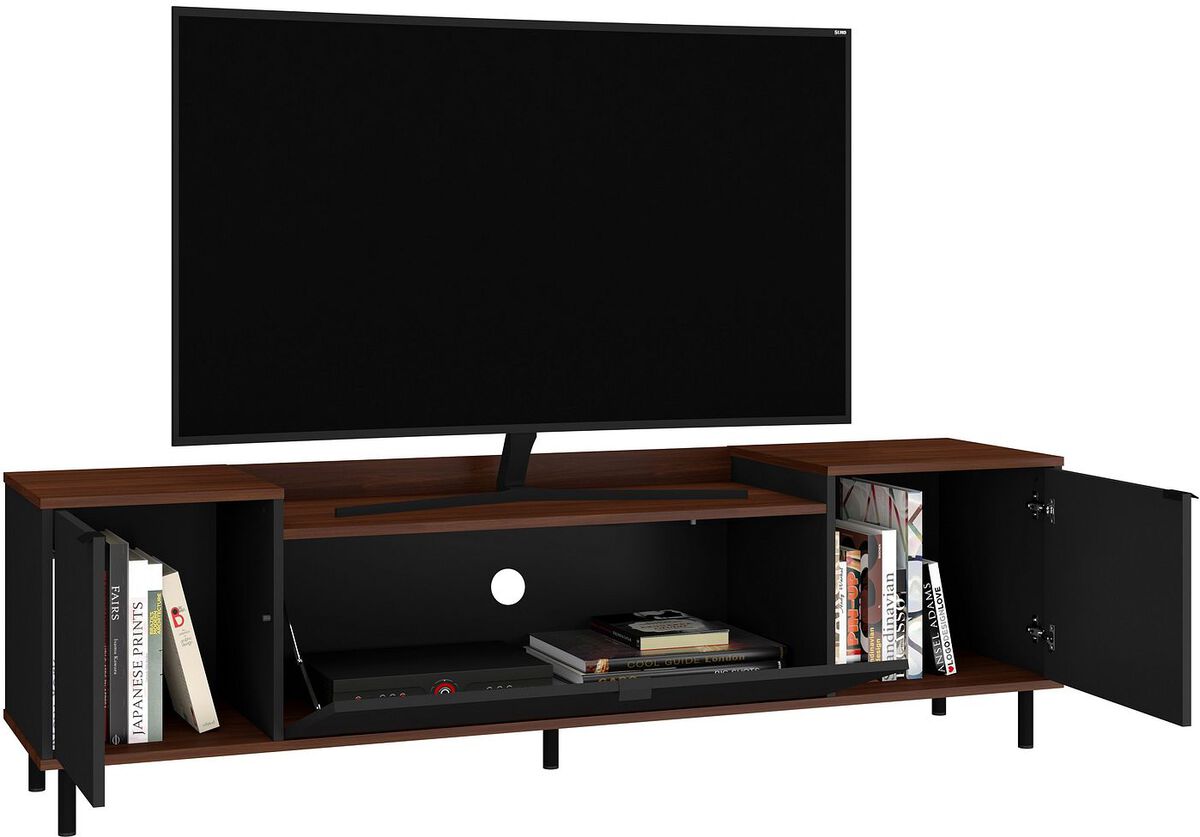 Manhattan Comfort TV & Media Units - Mosholu 66.93 TV Stand with 3 Shelves in Black & Nut Brown